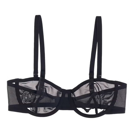 NWT CUUP 34F The Balconette Mesh Black Sheer Underwire Bra 127849 - Picture 2 of 4